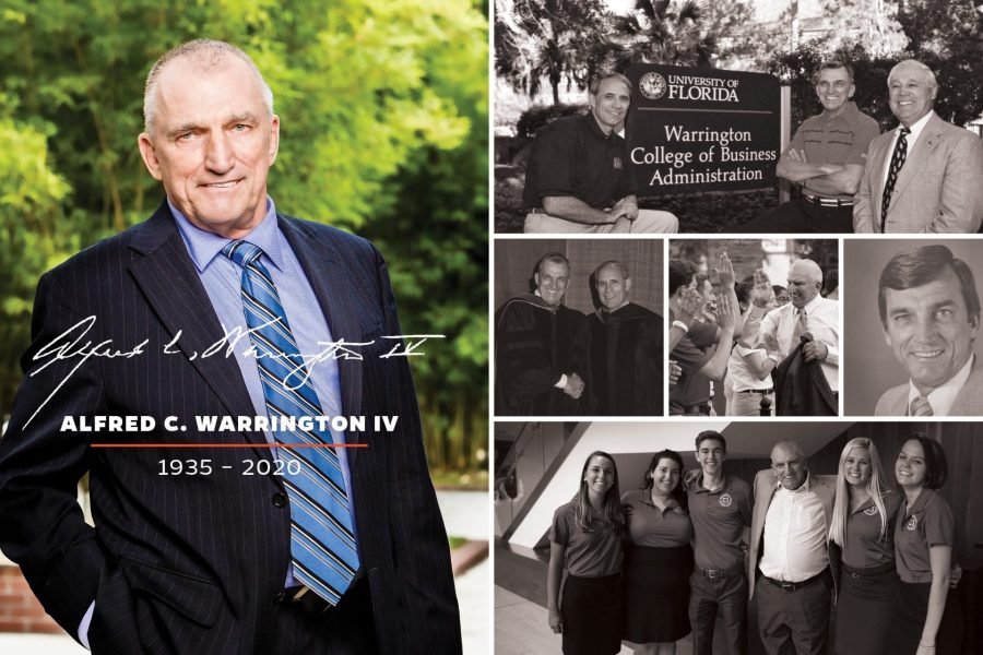 Alfred C. Warrington IV 1935 - 2020, collage of photos showing his connection with the college over the years