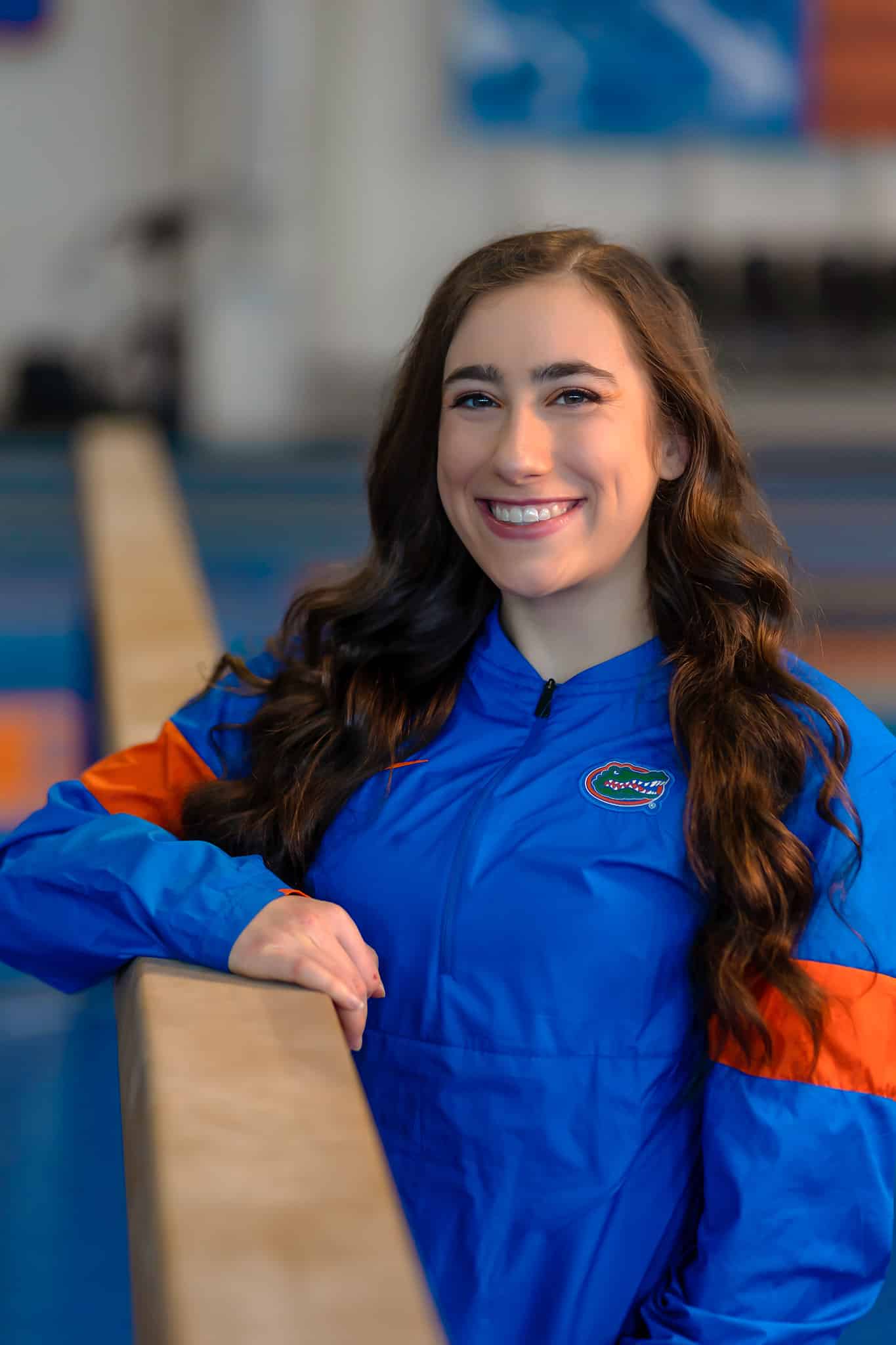 Leah Clapper poses with a balance beam.