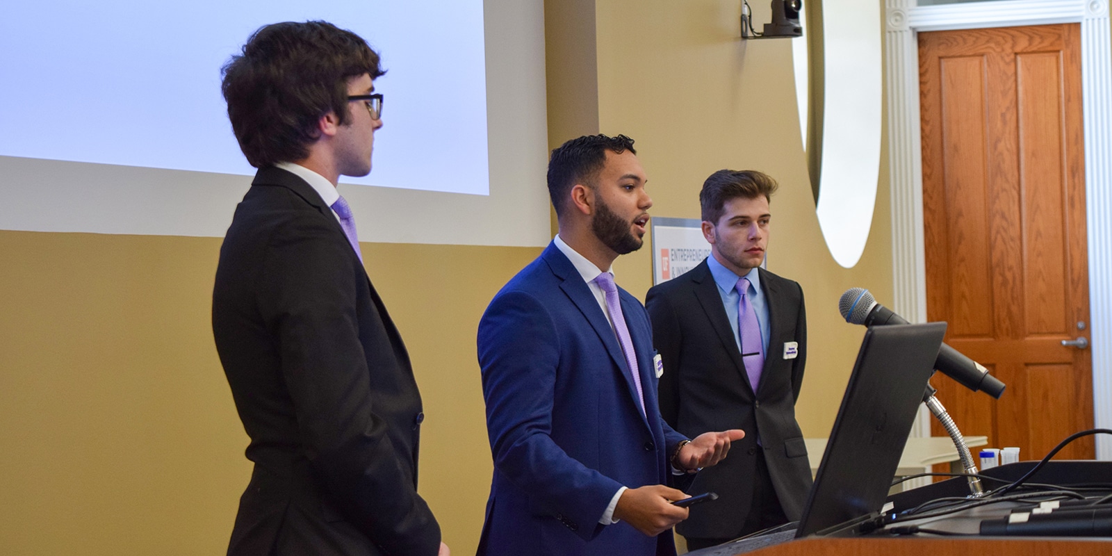 Three University of Florida students present their idea for the Luby Microgrant Pitch Competition, open to Online MS in Entrepreneurship students