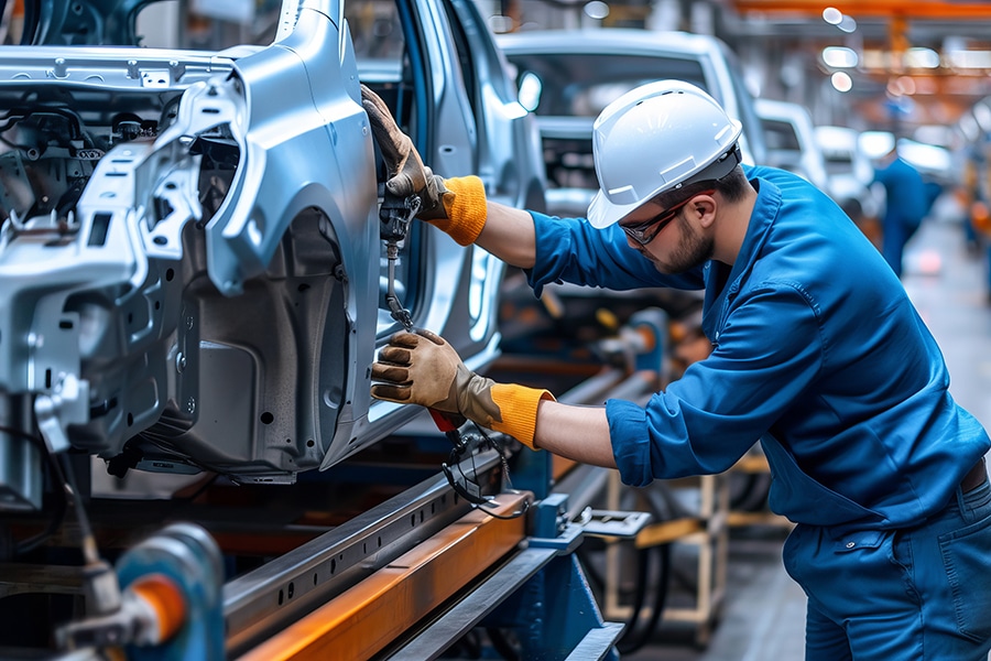 Engineer worker in automotive factory car manufacturing process