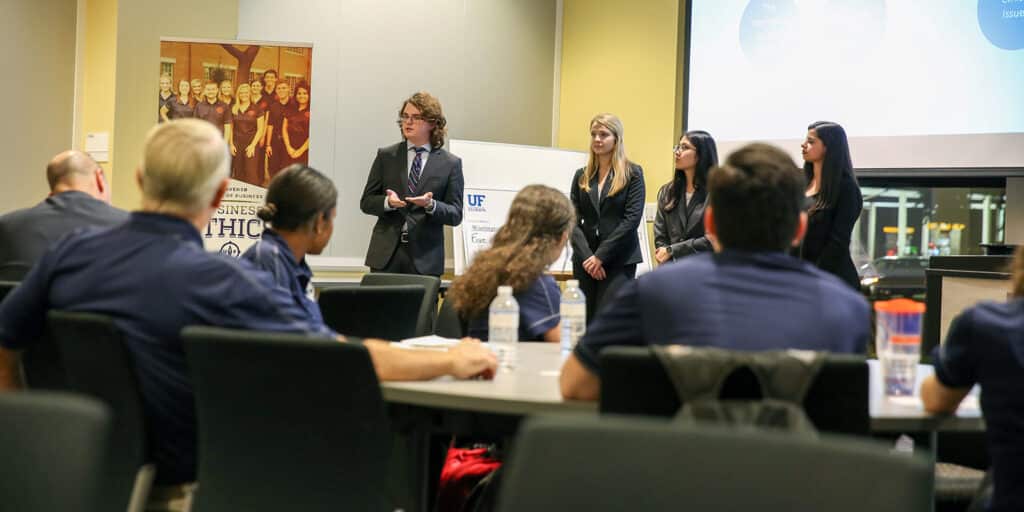 BSBA in Management students watch a presentation put on by UF Warrington's Business Ethics Center