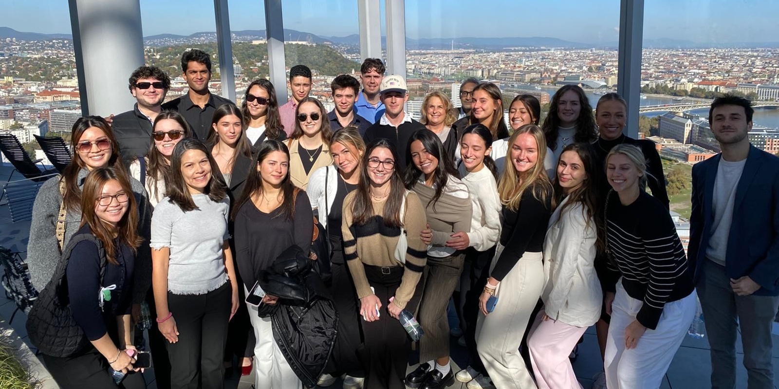 Group of students pose during an international trip. 