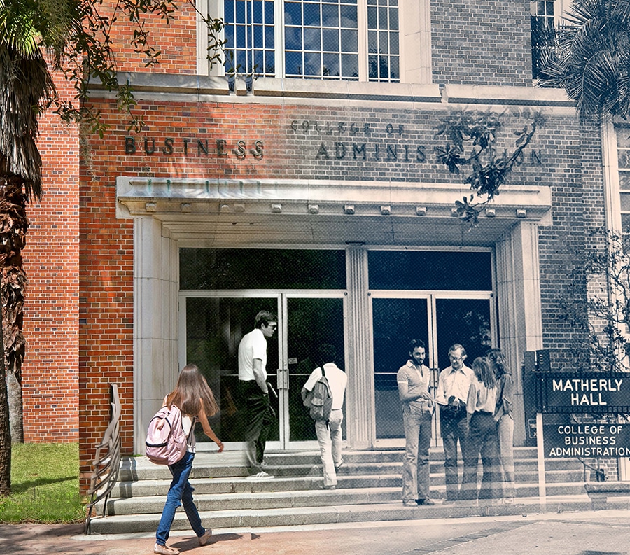 Students entering Matherly Hall. 