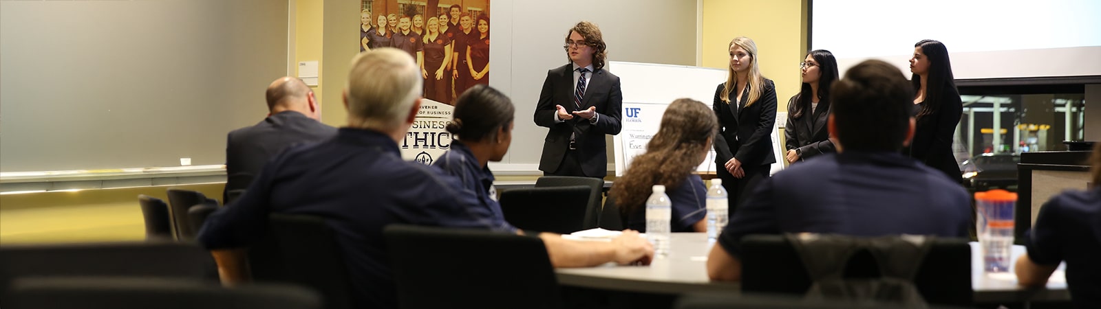 Students presenting at the Poe Business Ethics Center's Case Competition.