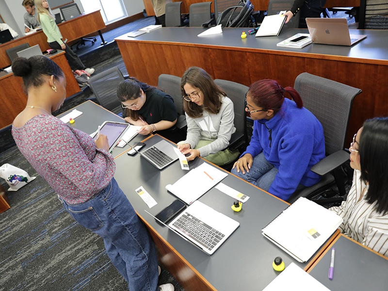 A group of students working together on an in-class activity. 