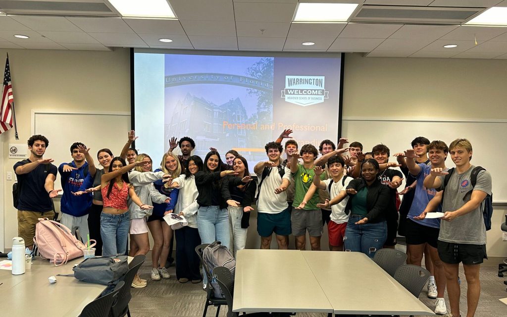 warrington welcome section two class picture doing the gator chomp