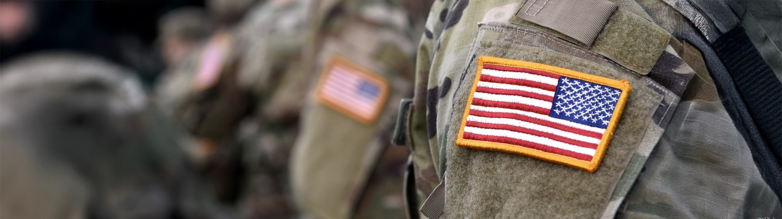 Close-up of American flag patch on a U.S. military uniform