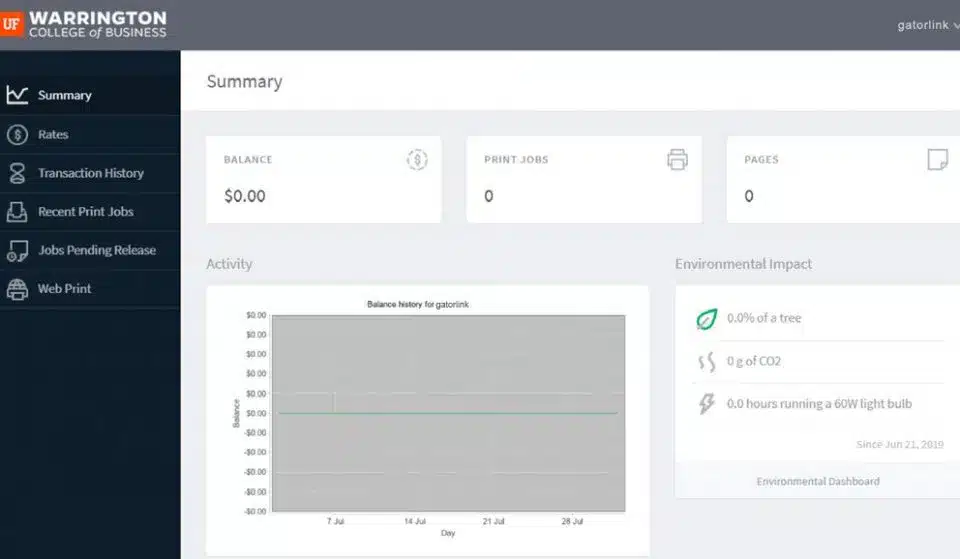 screen cap of the printer interface