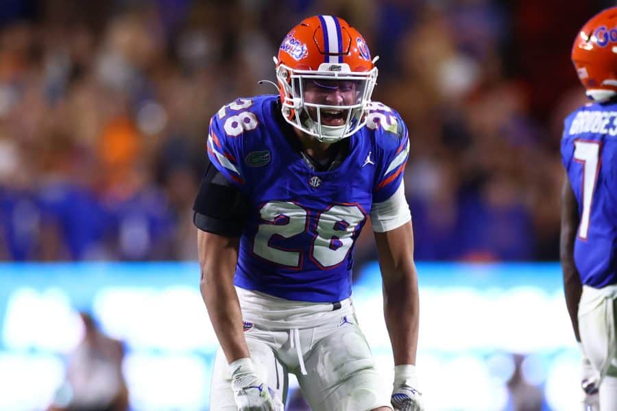 Devin Moore celebrates on the field.