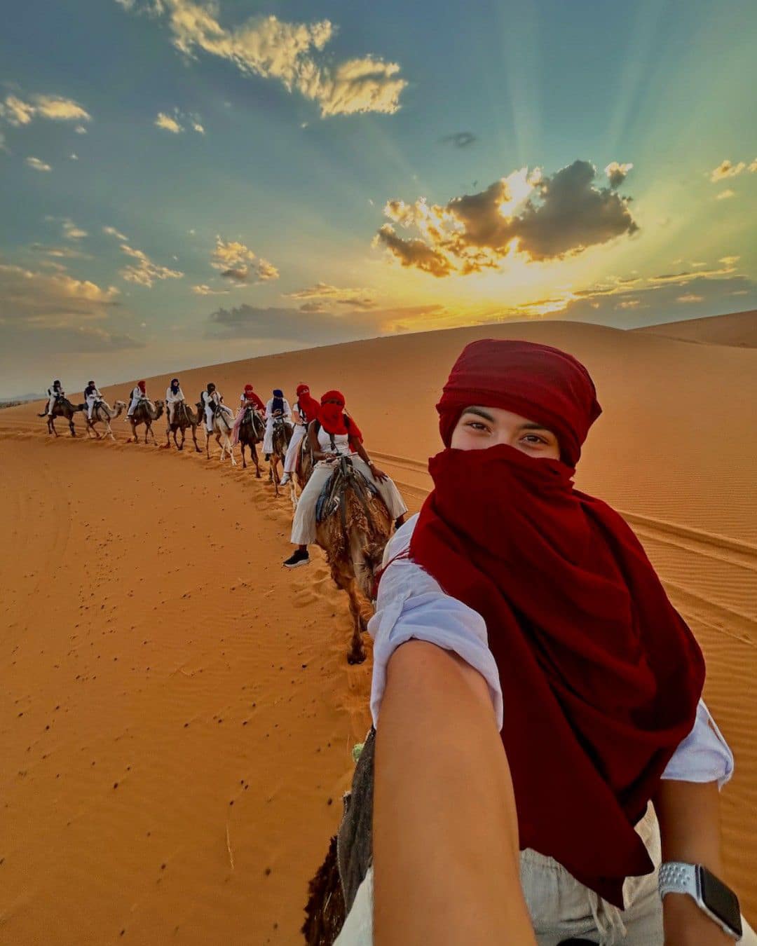 Students riding camels abroad