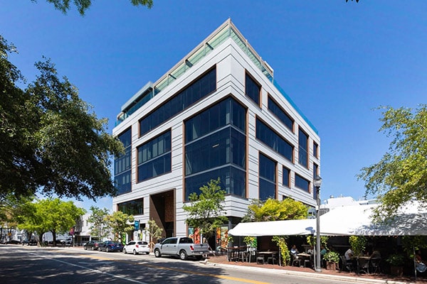 A modern architecture building in Miami's Coconut Grove neighborhood.