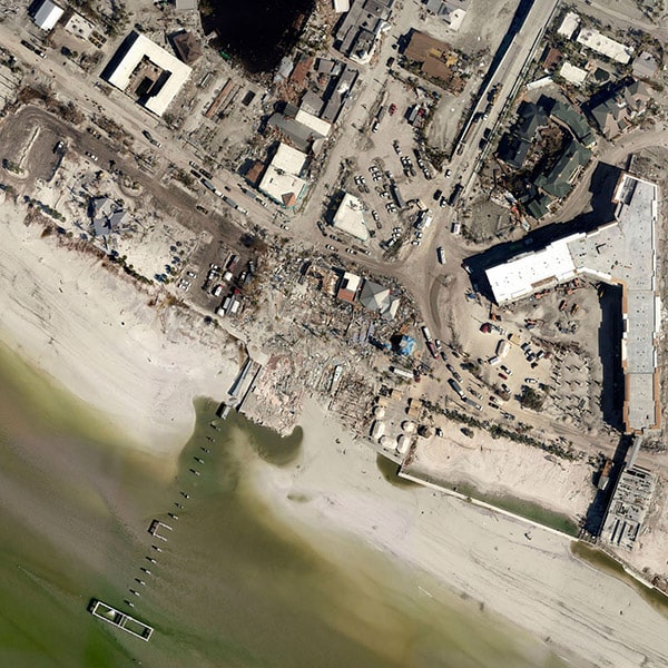 Aerial view of Fort Myers Beach not yet rebuilt nearly three months after Hurricane Ian in October 2022