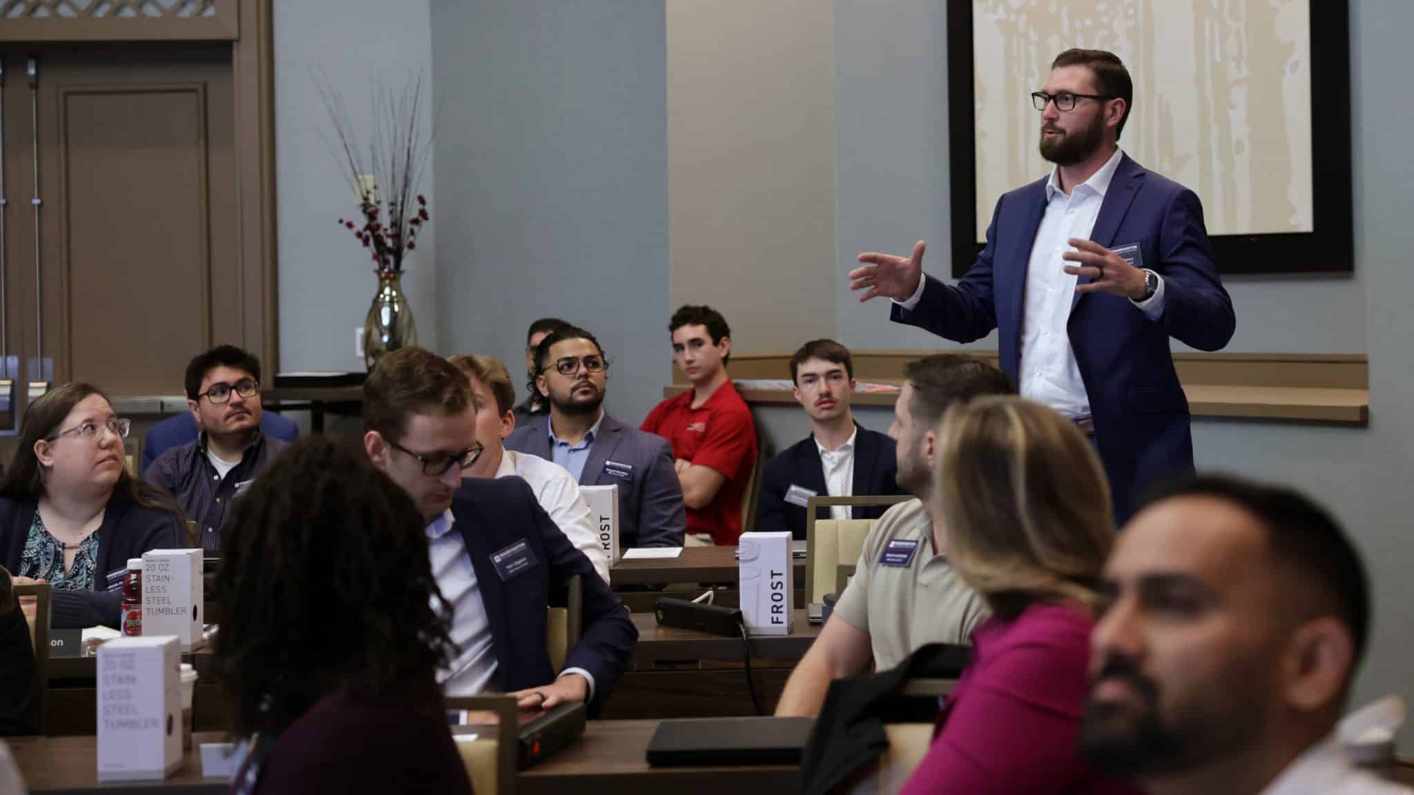 Weekend Part-Time MBA candidate talking during an event in Jacksonville.