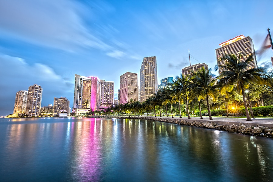 Miami skyline near the water