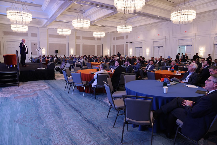 Chris Porter speaks to attendees in a large room at the 2026 Trends Conference.