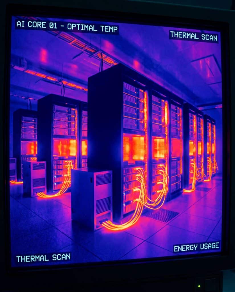 A thermal image of a data center server room